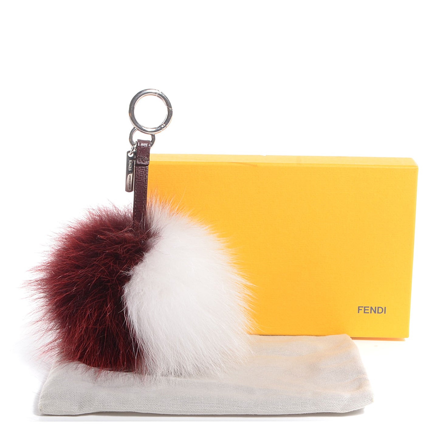 Fox Fur Pom Pom Bag Charm Bordeaux White