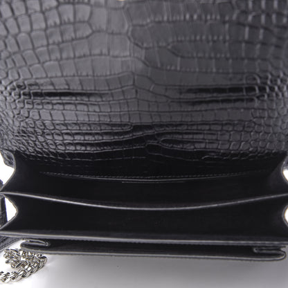 Saint Laurent Calfskin Crocodile Embossed Medium Monogram Sunset Black 5 of 8