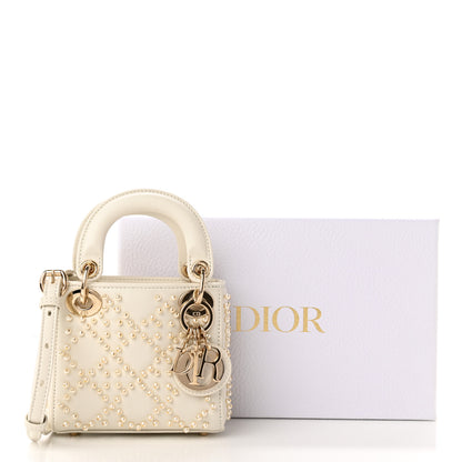 Christian Dior Lambskin Pearl Cannage Micro Lady Dior Latte 11 of 11