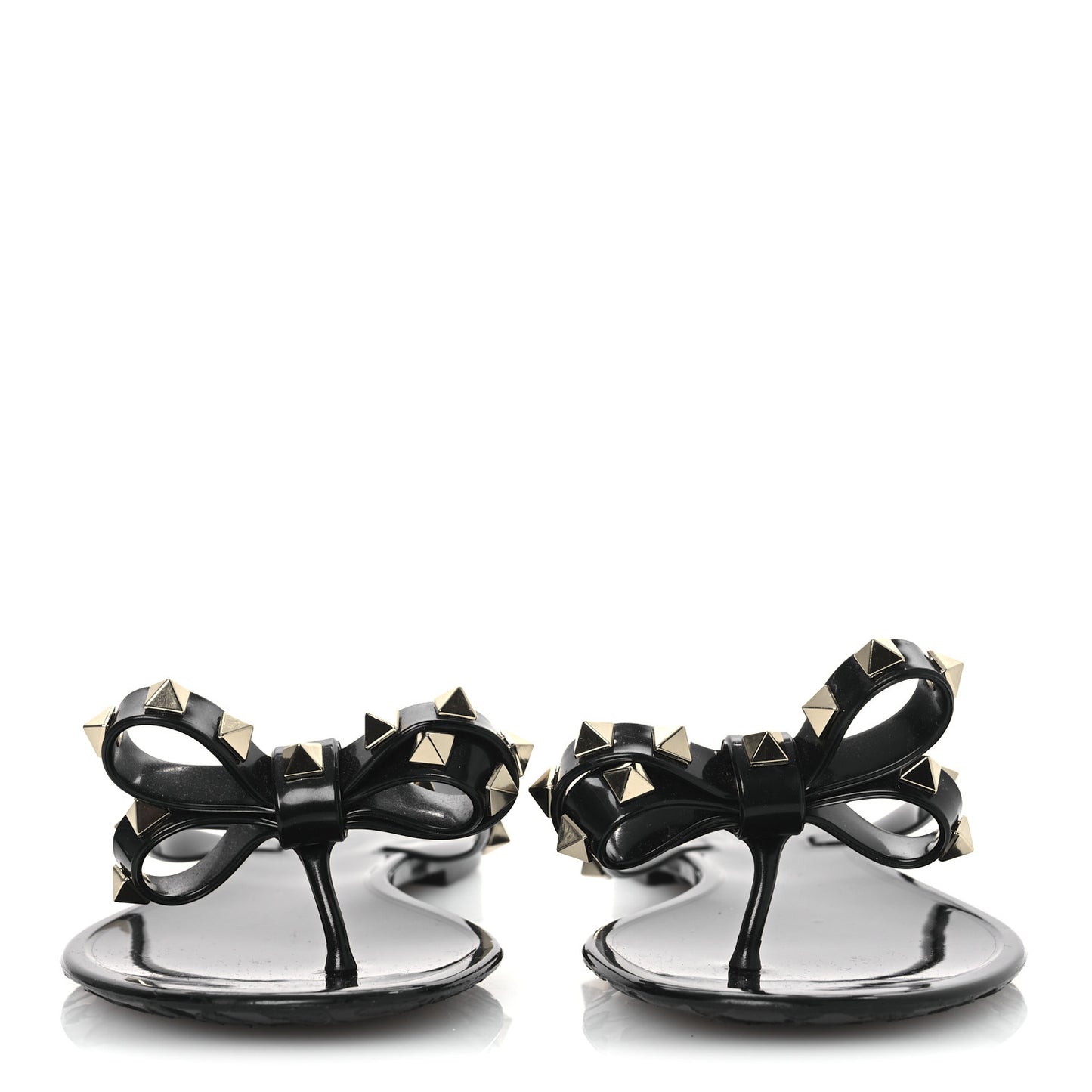 PVC Jelly Rockstud Bow Thong Sandals 36 Black