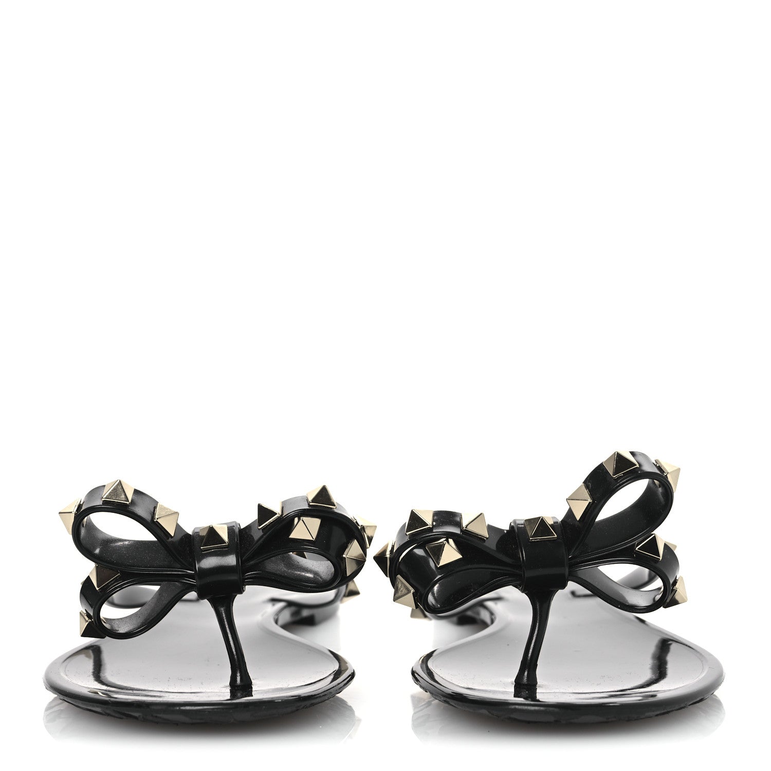 Valentino Garavani PVC Jelly Rockstud Bow Thong Sandals 36 Black 3 of 10