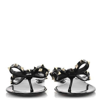 Valentino Garavani PVC Jelly Rockstud Bow Thong Sandals 36 Black 3 of 10