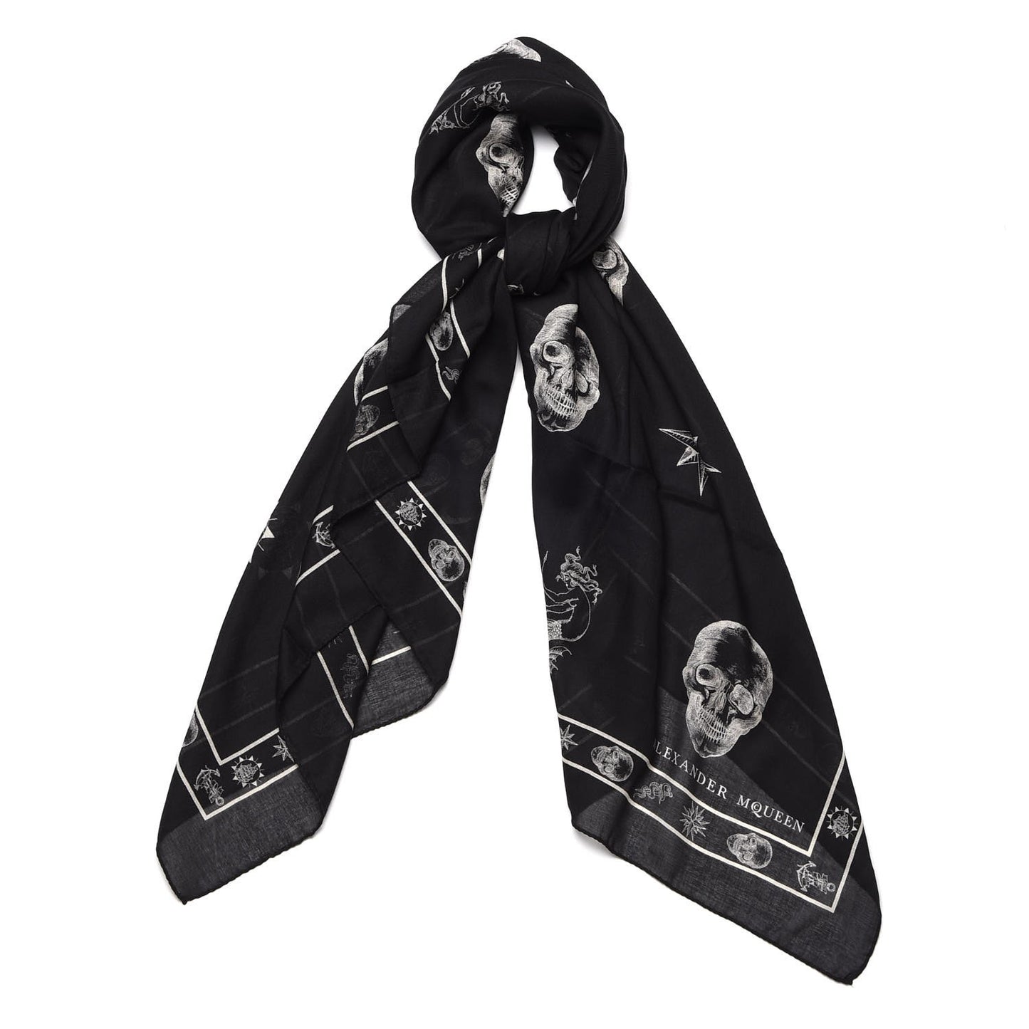 Silk Chiffon Skull Tattoo Scarf Black Ivory
