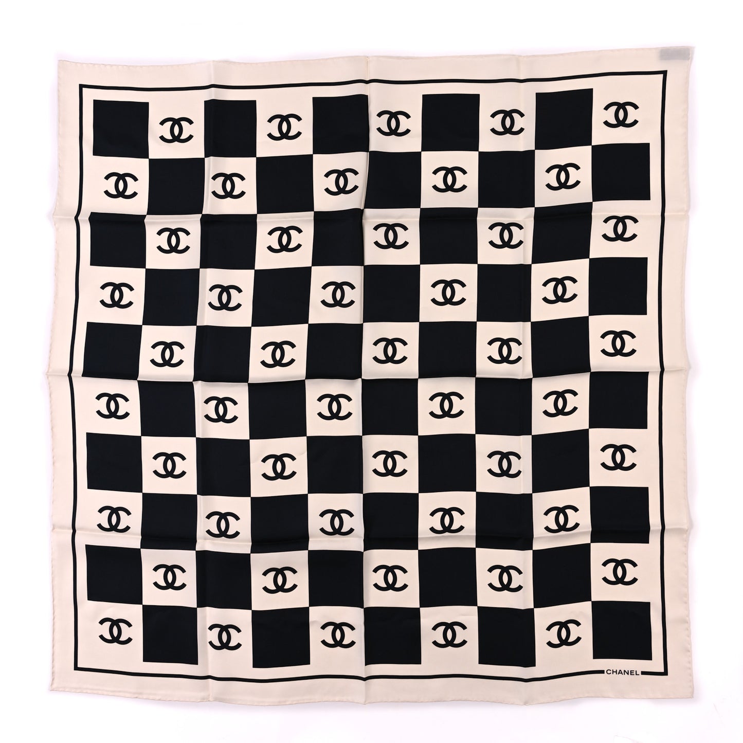 Silk CC Checkered Square Scarf Black Ecru