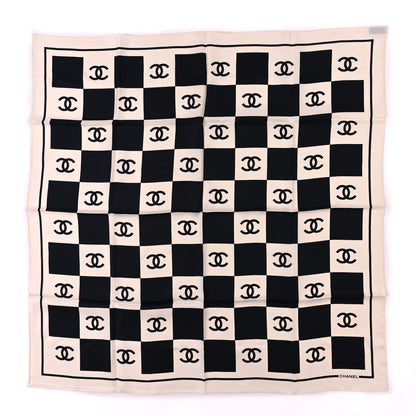 Chanel Silk CC Checkered Square Scarf Black Ecru 1 of 3