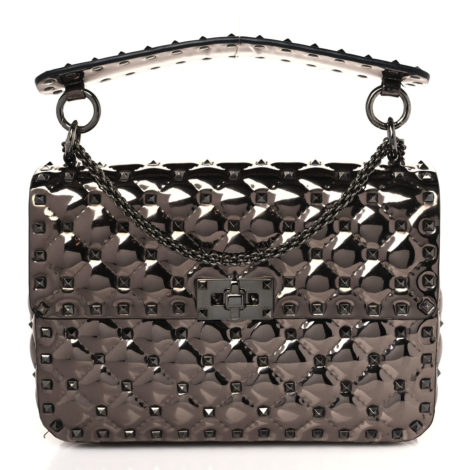 Valentino Garavani Metallic Patent Medium Rockstud Spike Shoulder Bag Rutenio 1 of 9