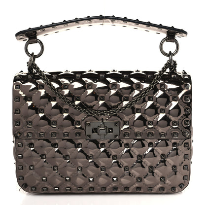 Valentino Garavani Metallic Patent Medium Rockstud Spike Shoulder Bag Rutenio 1 of 9