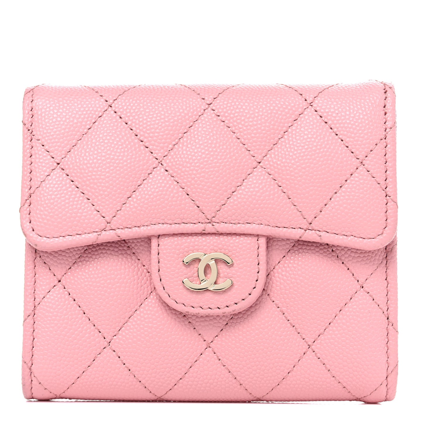 Caviar Quilted Compact Flap Wallet Pink