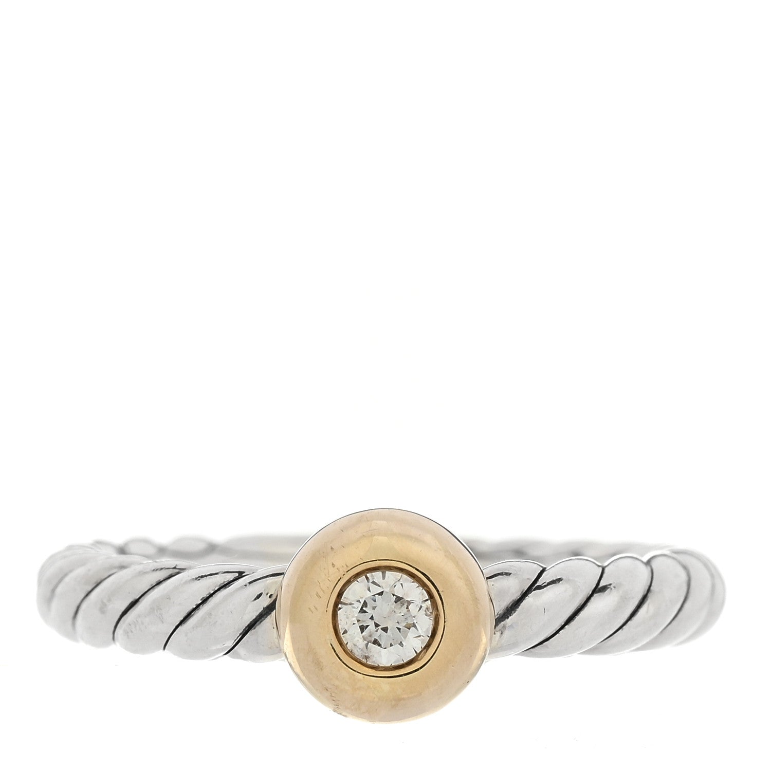 David Yurman Sterling Silver 14K Yellow Gold Diamond Petite Cable Ring 52 6 1 of 5
