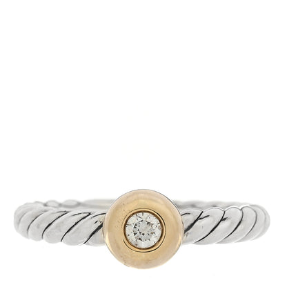 David Yurman Sterling Silver 14K Yellow Gold Diamond Petite Cable Ring 52 6 1 of 5