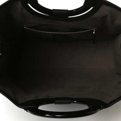 Fendi Glazed Fabric Vitello Century Plexiglass FF 1974 Stamp Patch Medium Runaway Shopper Tote Mogano Panna Black 5 of 17