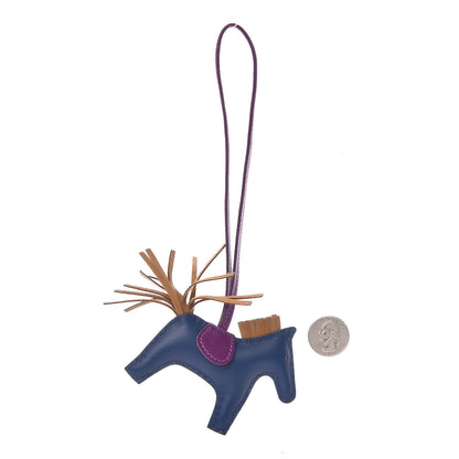 Hermes Milo Lambskin Grigri Rodeo Horse Bag Charm PM Bleu de Malte Kraft Violet 2 of 5