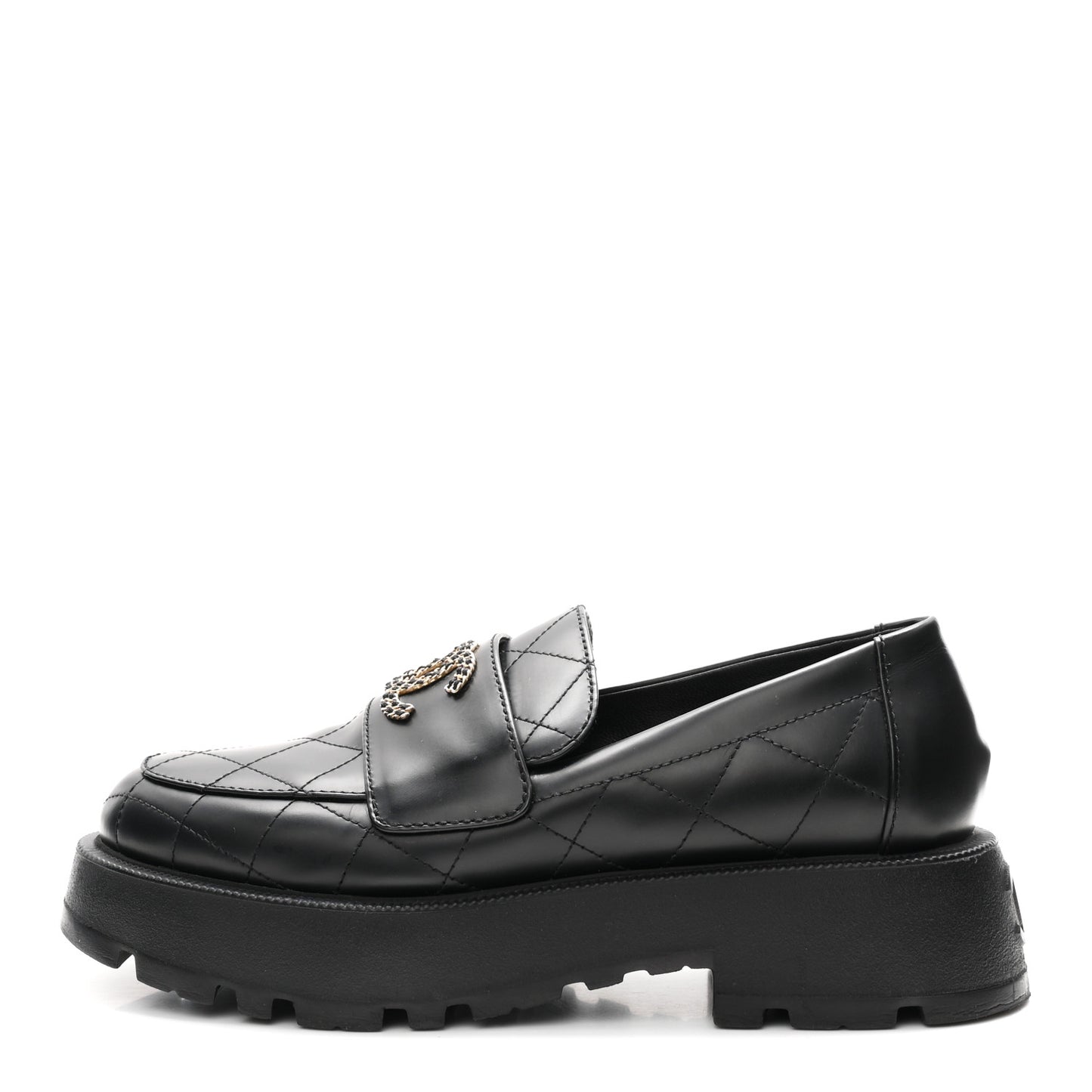 Calfskin Stitched CC Loafers 38.5 Black
