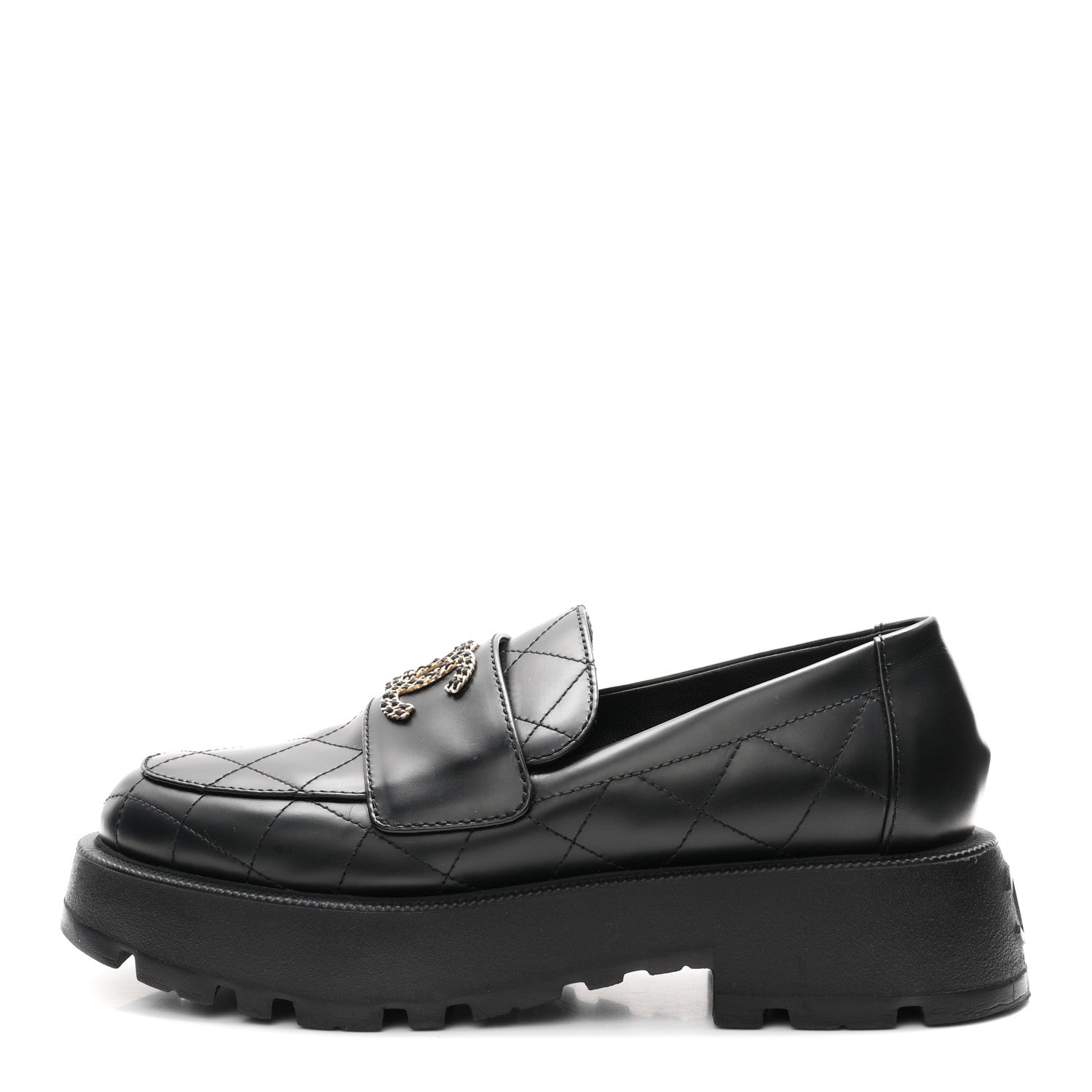 Chanel Calfskin Stitched CC Loafers 38.5 Black 1 of 10