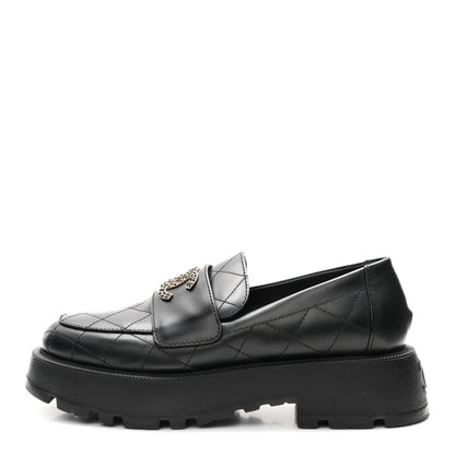 Chanel Calfskin Stitched CC Loafers 38.5 Black 1 of 10