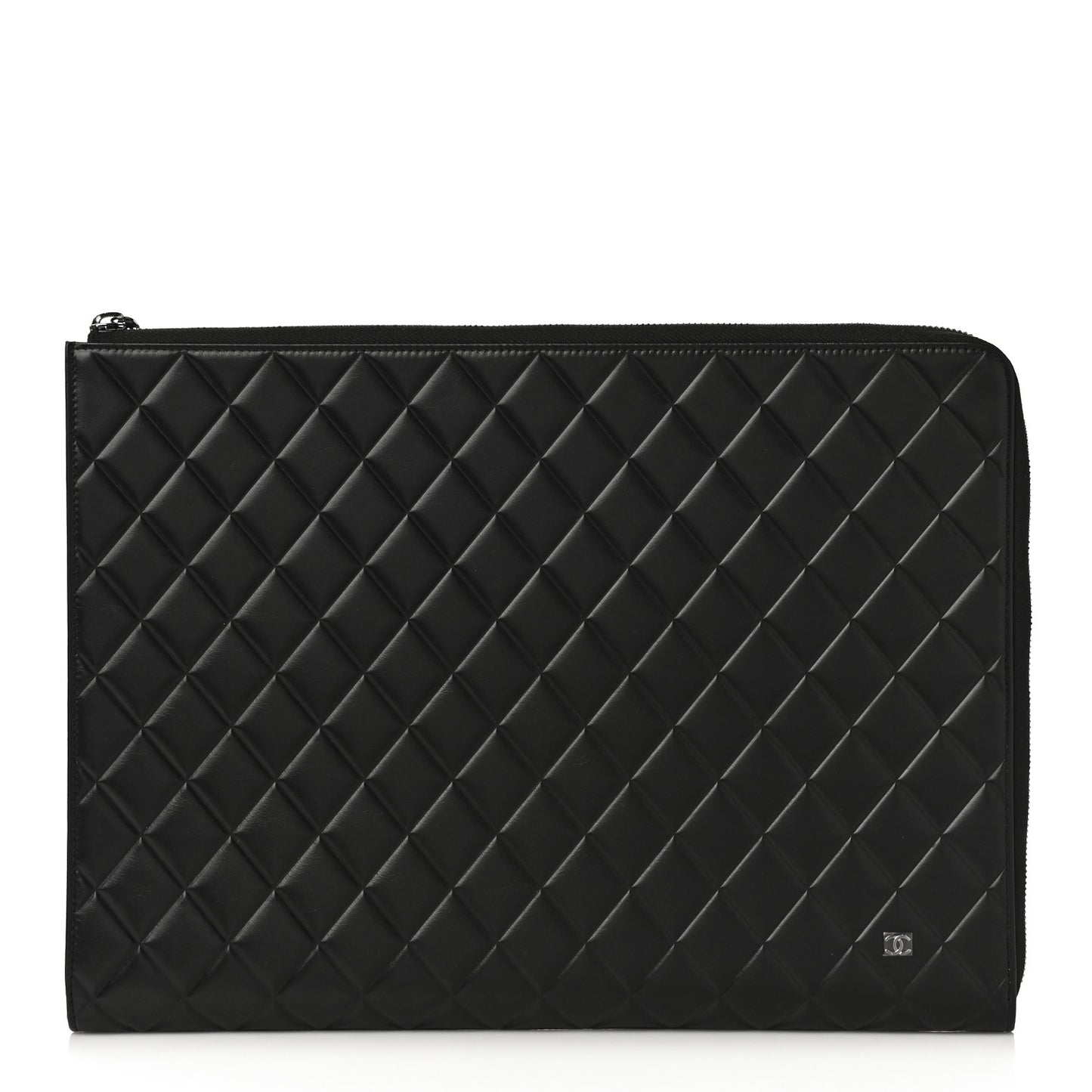 Calfskin Quilted Diamond Document Portfolio Holder Black