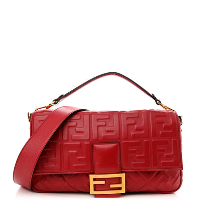 Fendi Nappa FF 1974 Embossed Large Baguette Fragola 1 of 10
