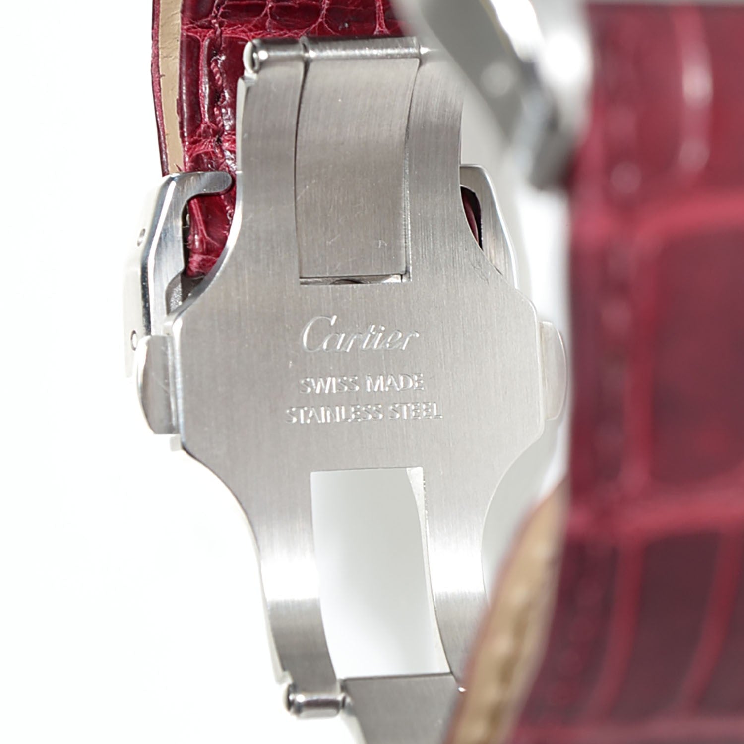 Cartier Stainless Steel Alligator 33mm Santos 100 Automatic Watch Red 5 of 8