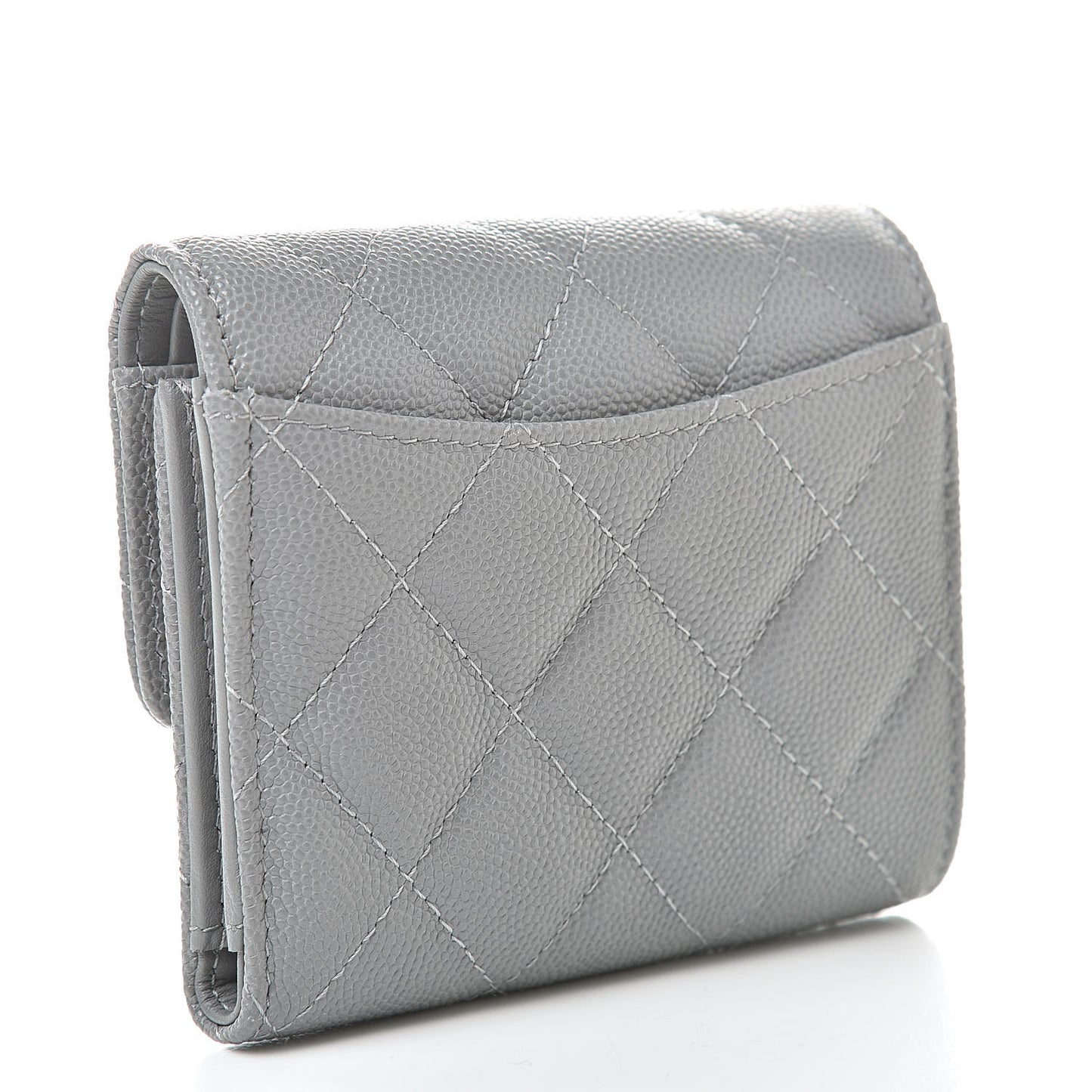 Caviar Quilted Compact Flap Wallet Grey