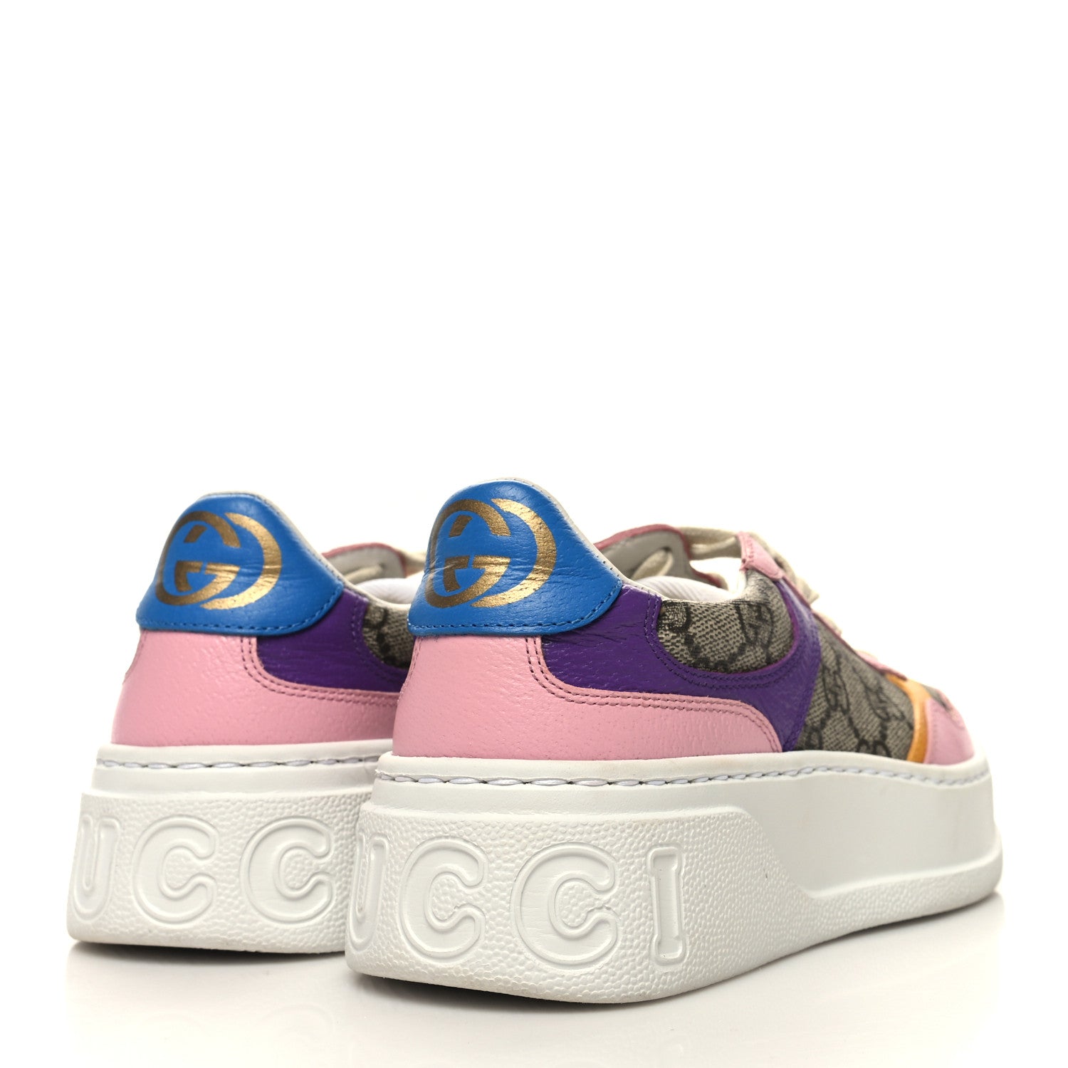 Gucci Calfskin GG Supreme Monogram Perforated Womens Platform 55mm Sneakers 35 Beige Ebony Sugar Pink Crop Shine Purple 4 of 9