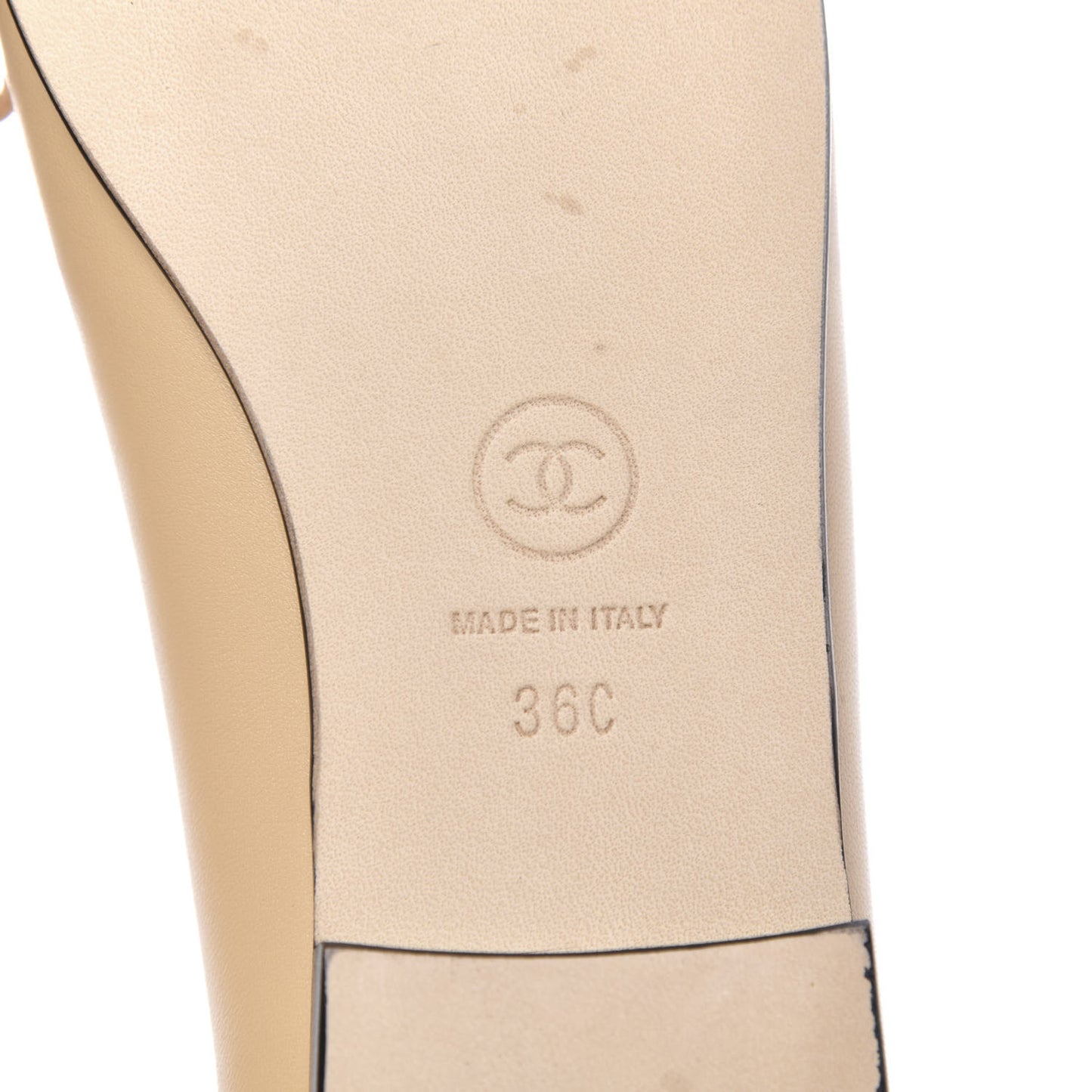 Lambskin CC Cap Toe Ballerina Flats 36 Beige Black