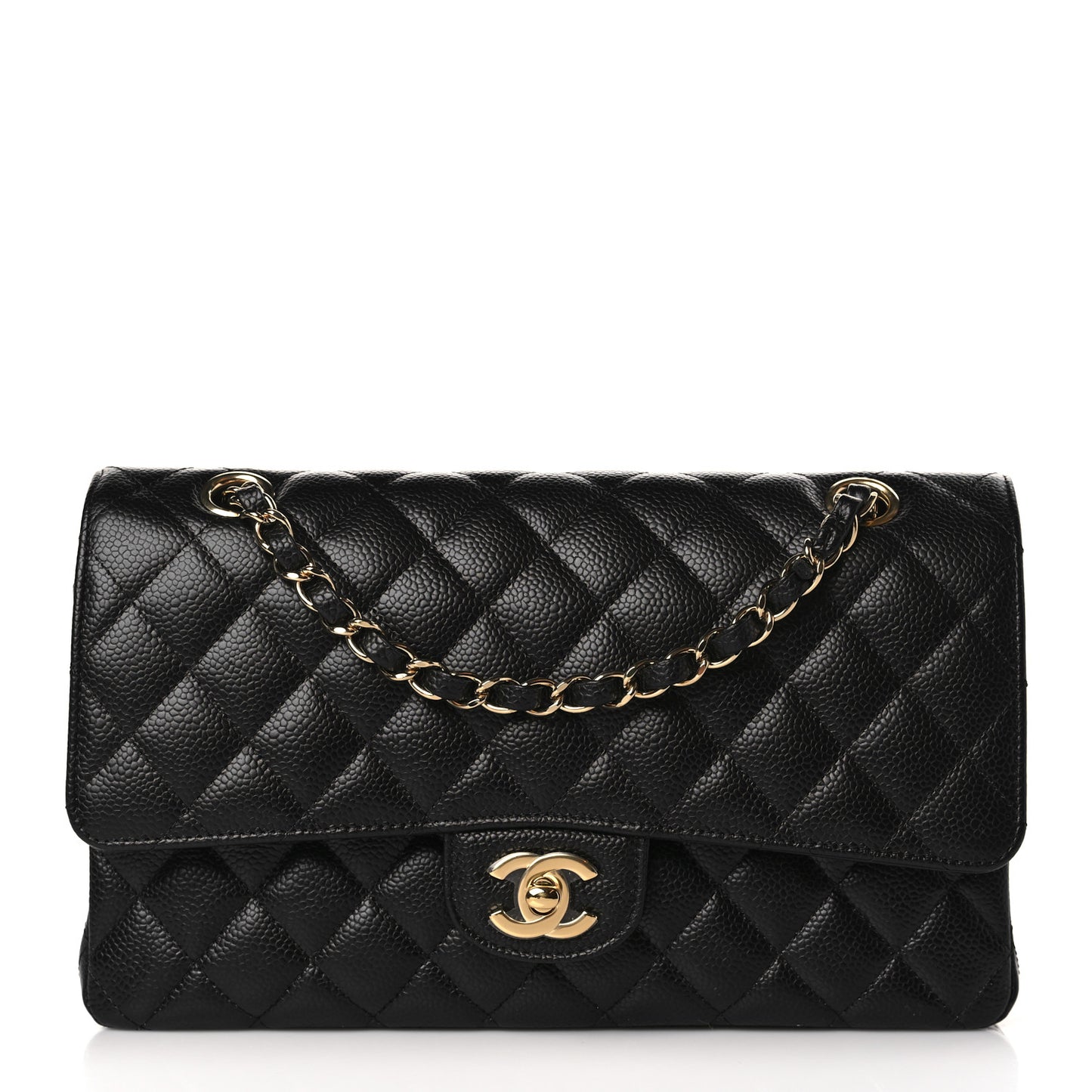 Caviar Quilted Medium Double Flap Black