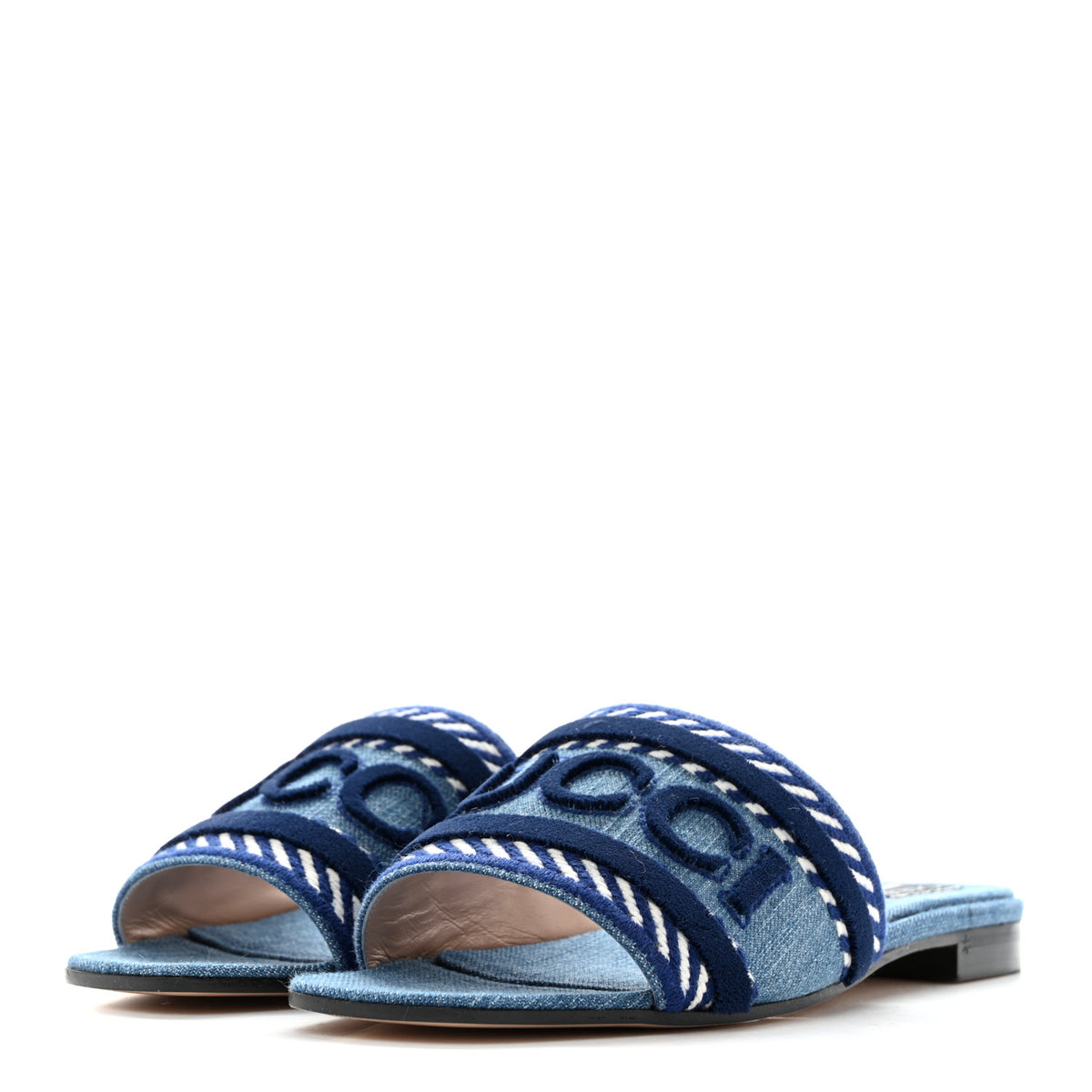 Gucci Plain Spain Denim Logo Slide Sandals 38.5 Light Blue 4 of 9
