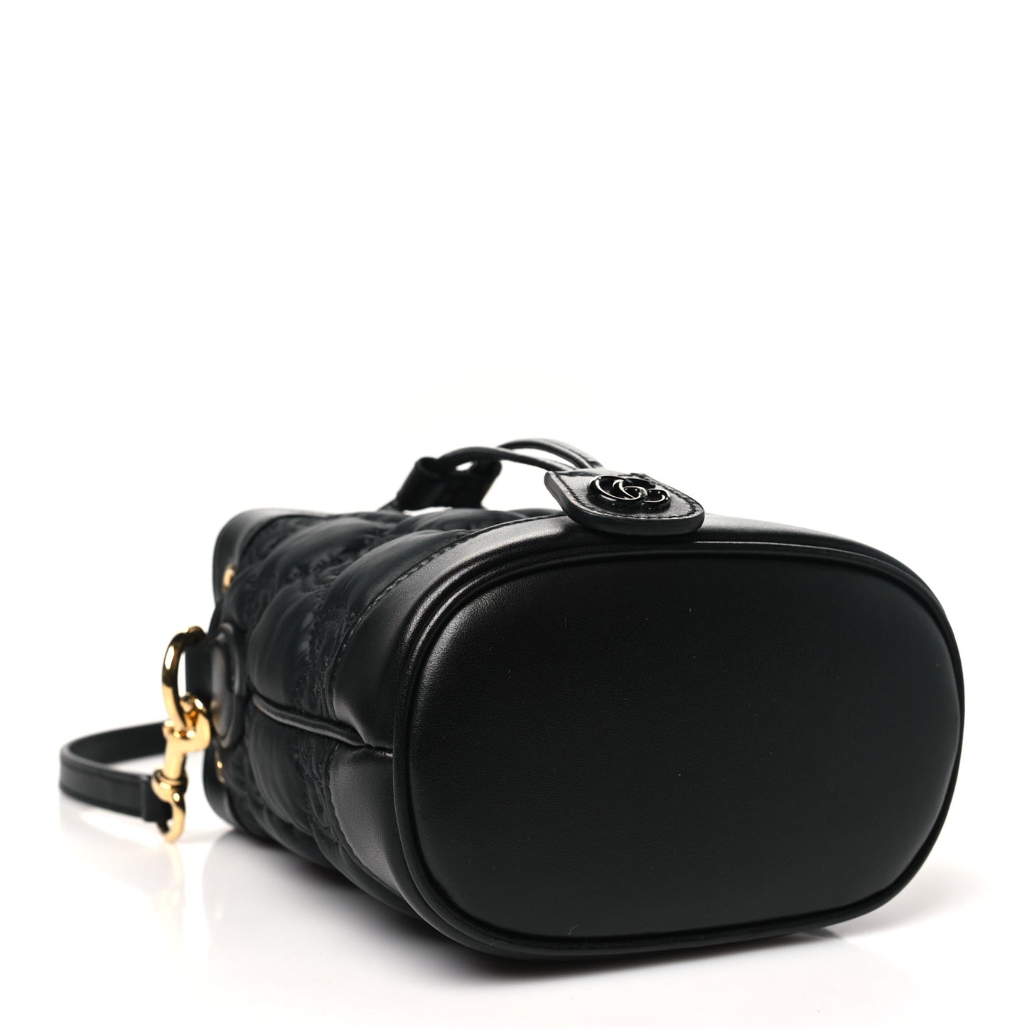 Nylon Calfskin Enamel GG Matelasse Bucket Bag Black