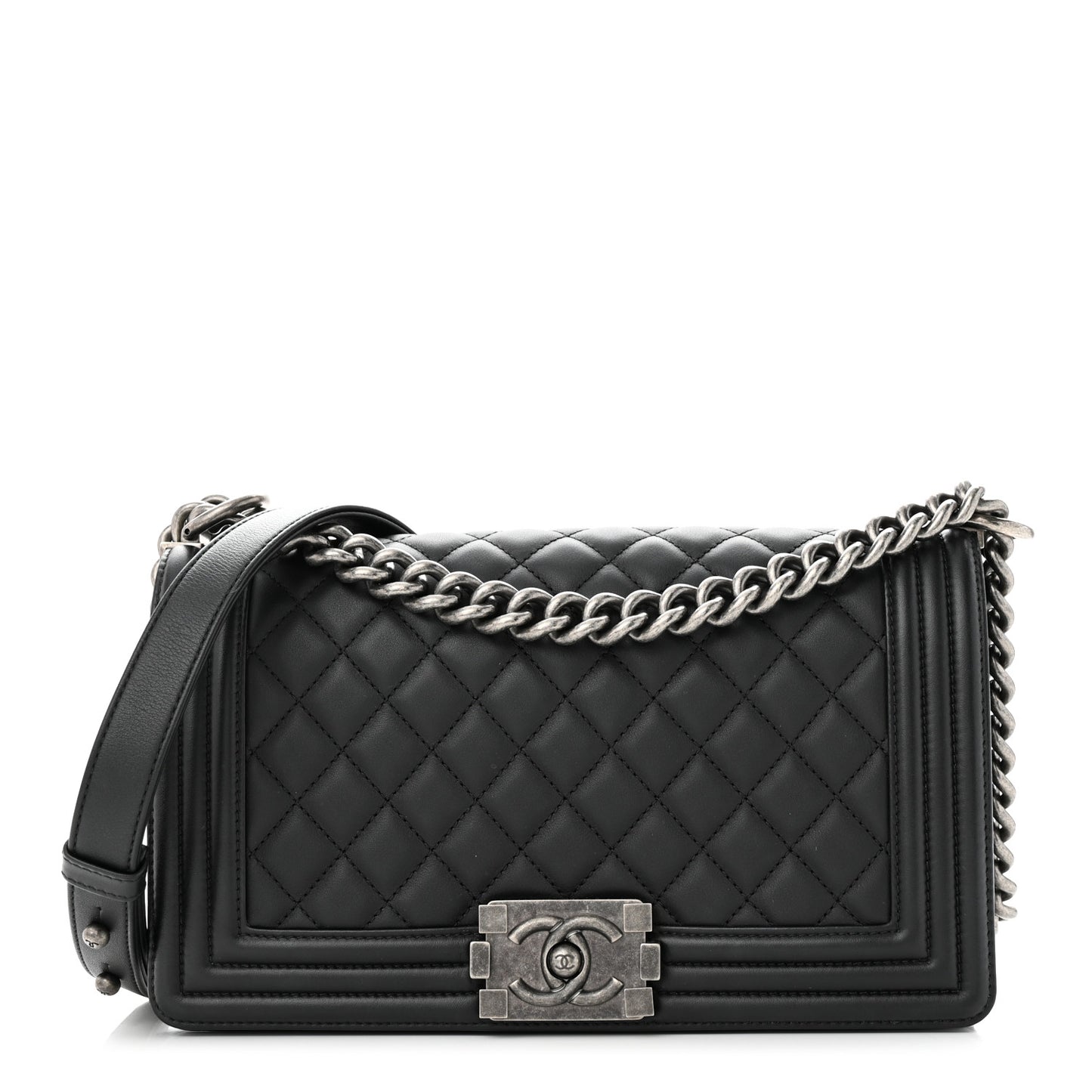 Calfskin Quilted Medium Boy Flap Black