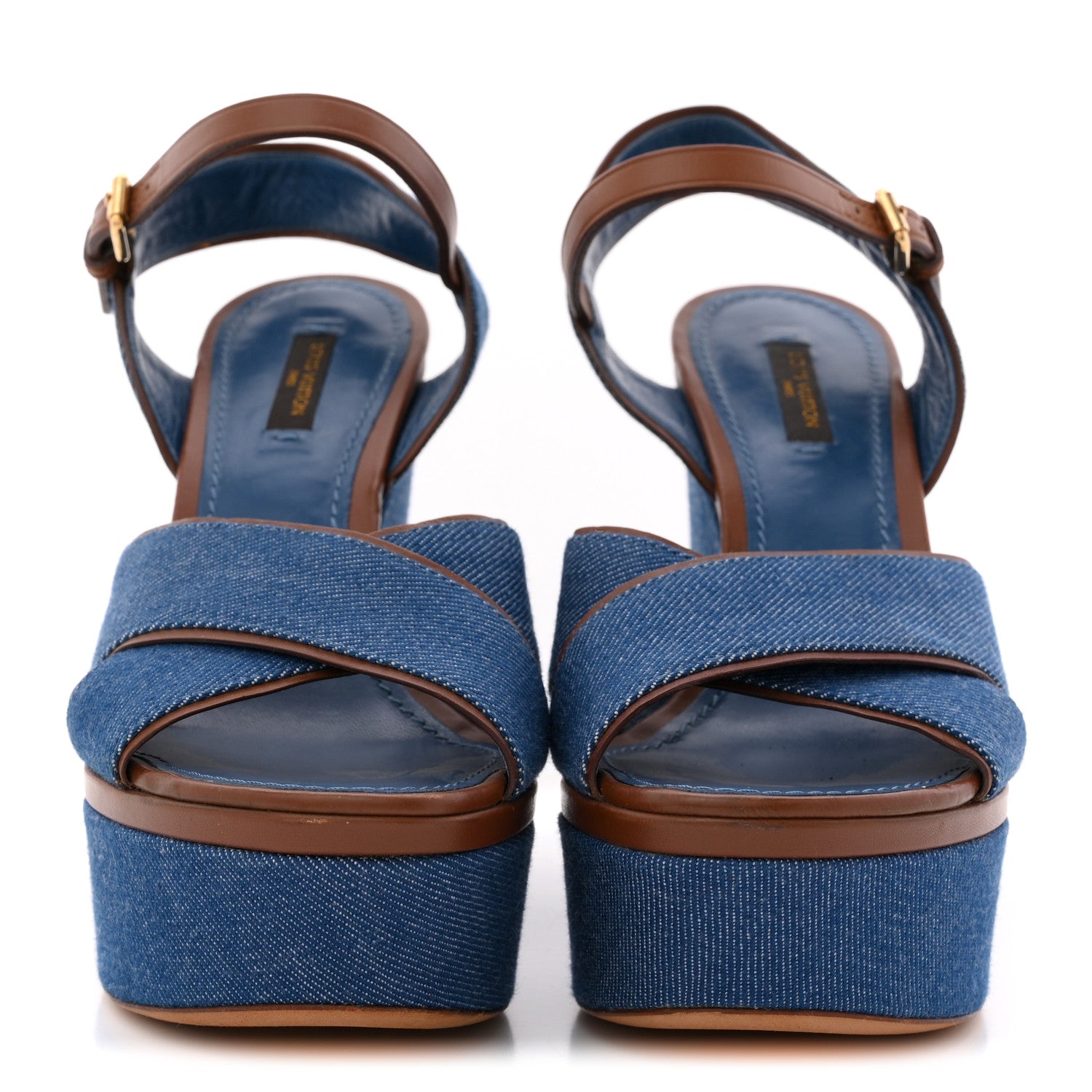 Louis Vuitton Denim Articles de Voyage Wedges 37.5 Blue 3 of 14