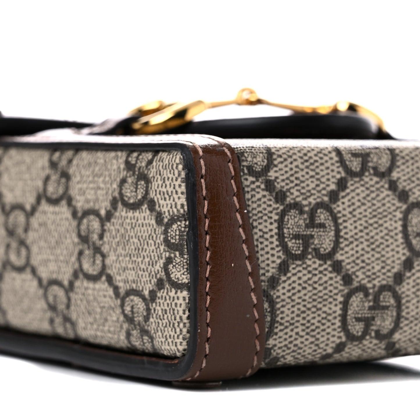 GG Supreme Monogram Mini Horsebit 1955 Crossbody Bag Beige Brown Sugar