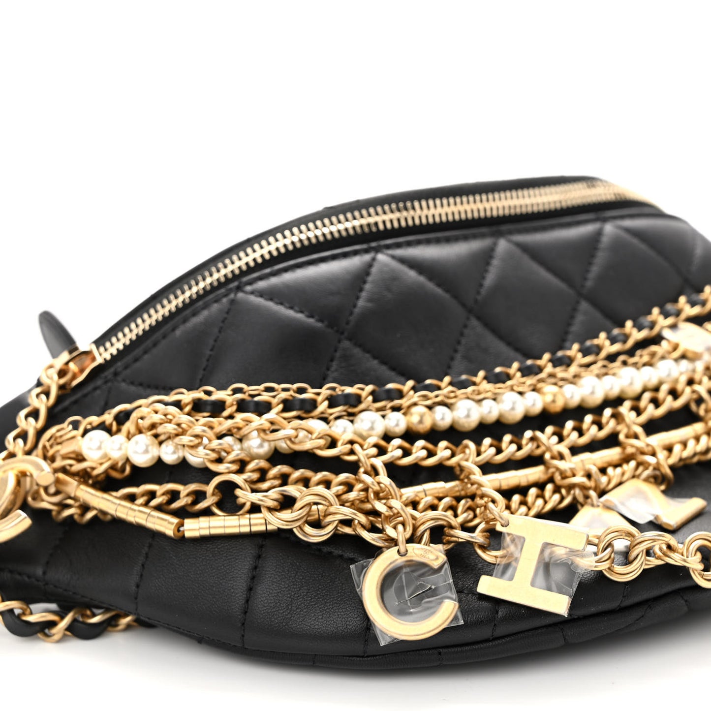 Lambskin Quilted All About Chains Waist Belt Bag Black