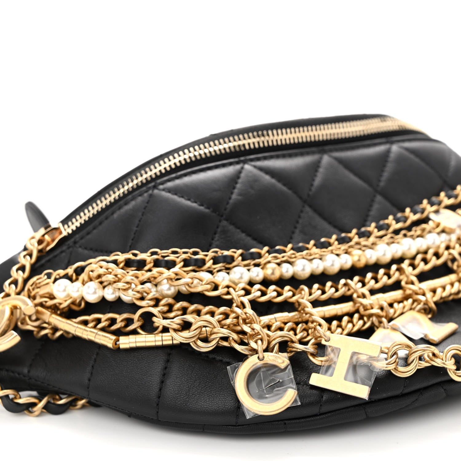 Chanel Lambskin Quilted All About Chains Waist Belt Bag Black 9 of 10
