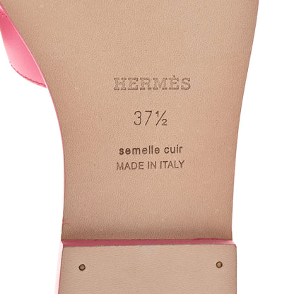 Hermes Box Calfskin Oran Sandals 37.5 Rose Petale 7 of 10