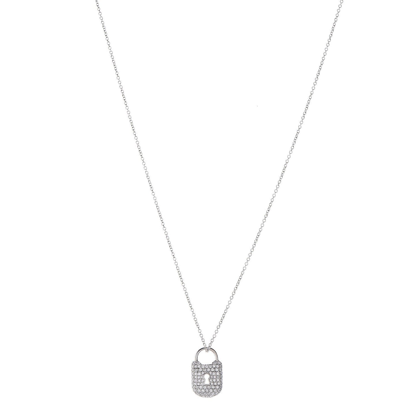 Platinum Diamond Small Lock Pendant Necklace