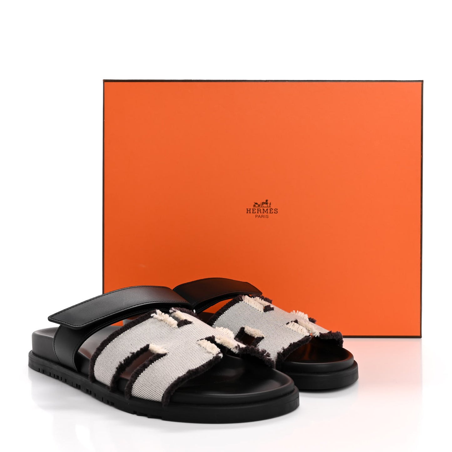 Techno Fringed H Canvas Caflskin Womens Chypre Sandals 41 Prunoir Black