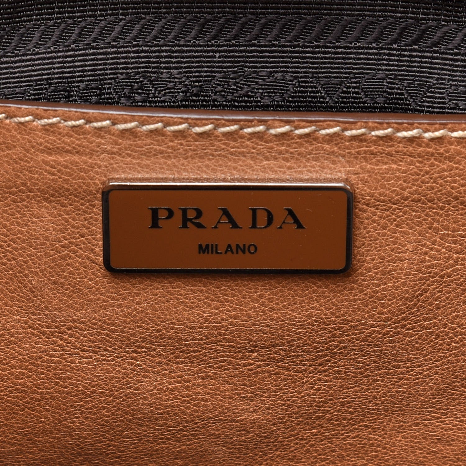 Prada Glace Calf Twin Pocket Fringe Tote Caramel 5 of 13
