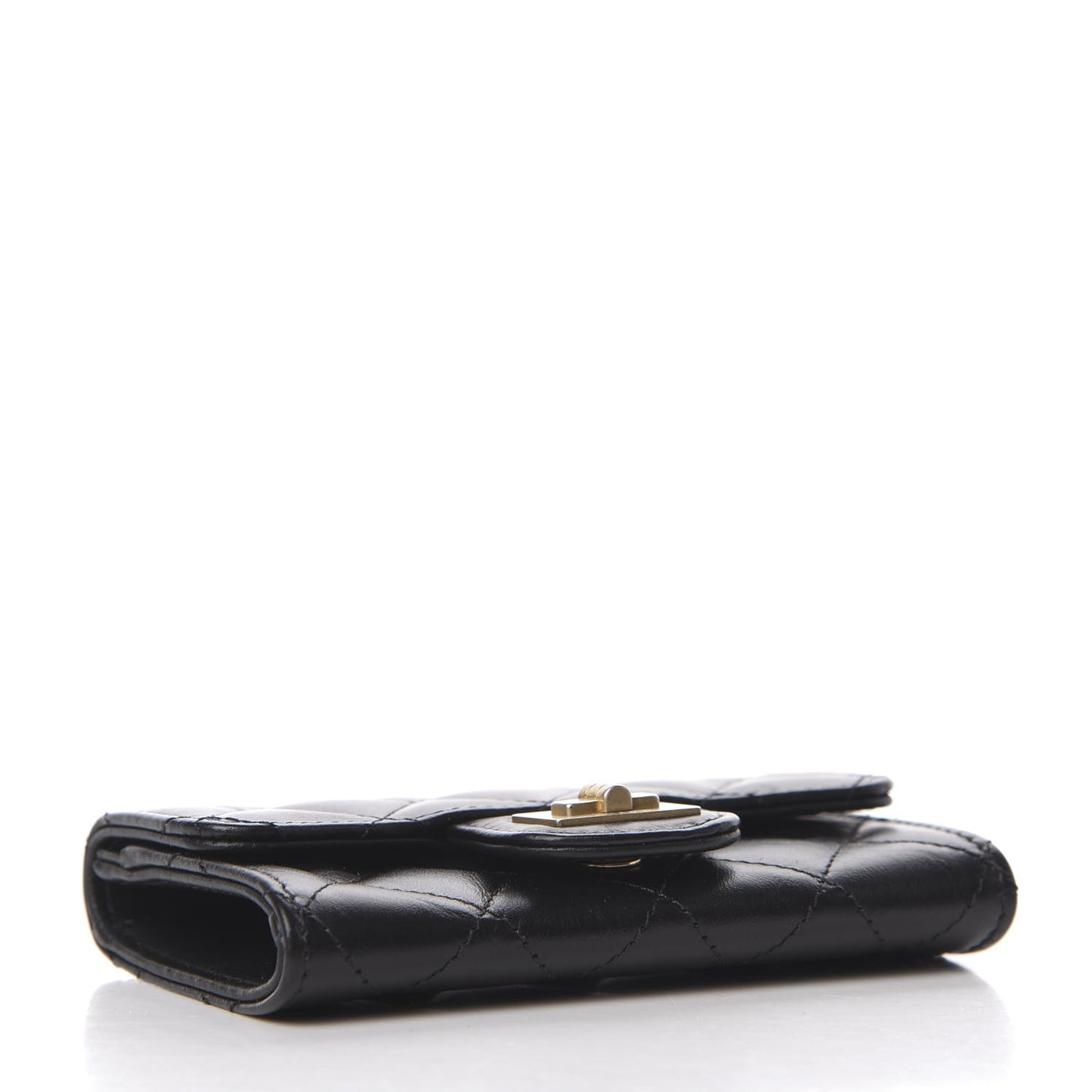 Aged Calfskin Quilted Reissue Flap Card Holder Black