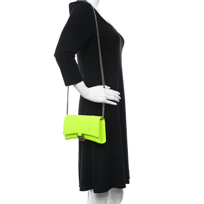 Balenciaga Shiny Calfskin Crocodile Embossed Hourglass Chain Bag Fluo Yellow 2 of 11
