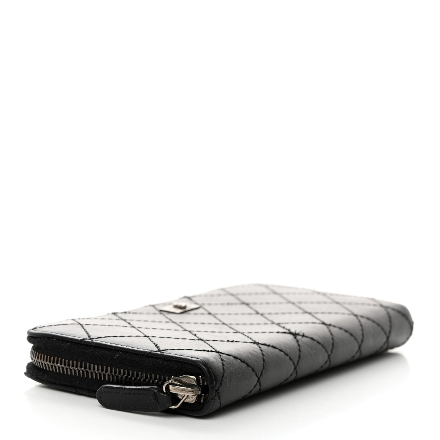 Aged Calfskin Quilted Reissue Large Gusset Zip Around Wallet Black