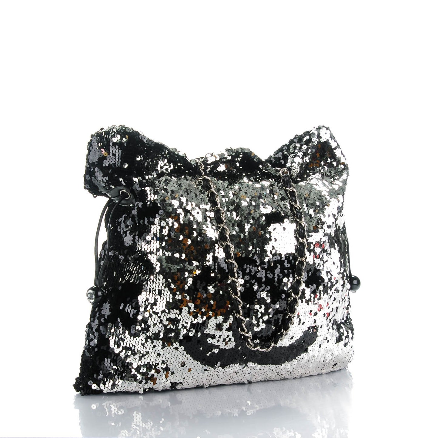 Sequin Summer Night Drawstring Tote Black
