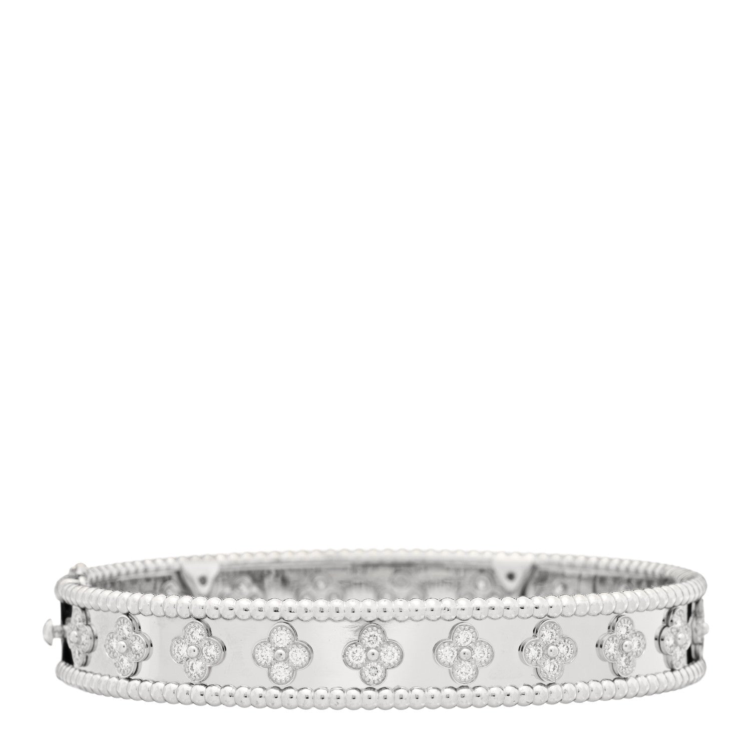 Van Cleef & Arpels 18K White Gold Diamond Perlee Clovers Bangle Bracelet L 1 of 4