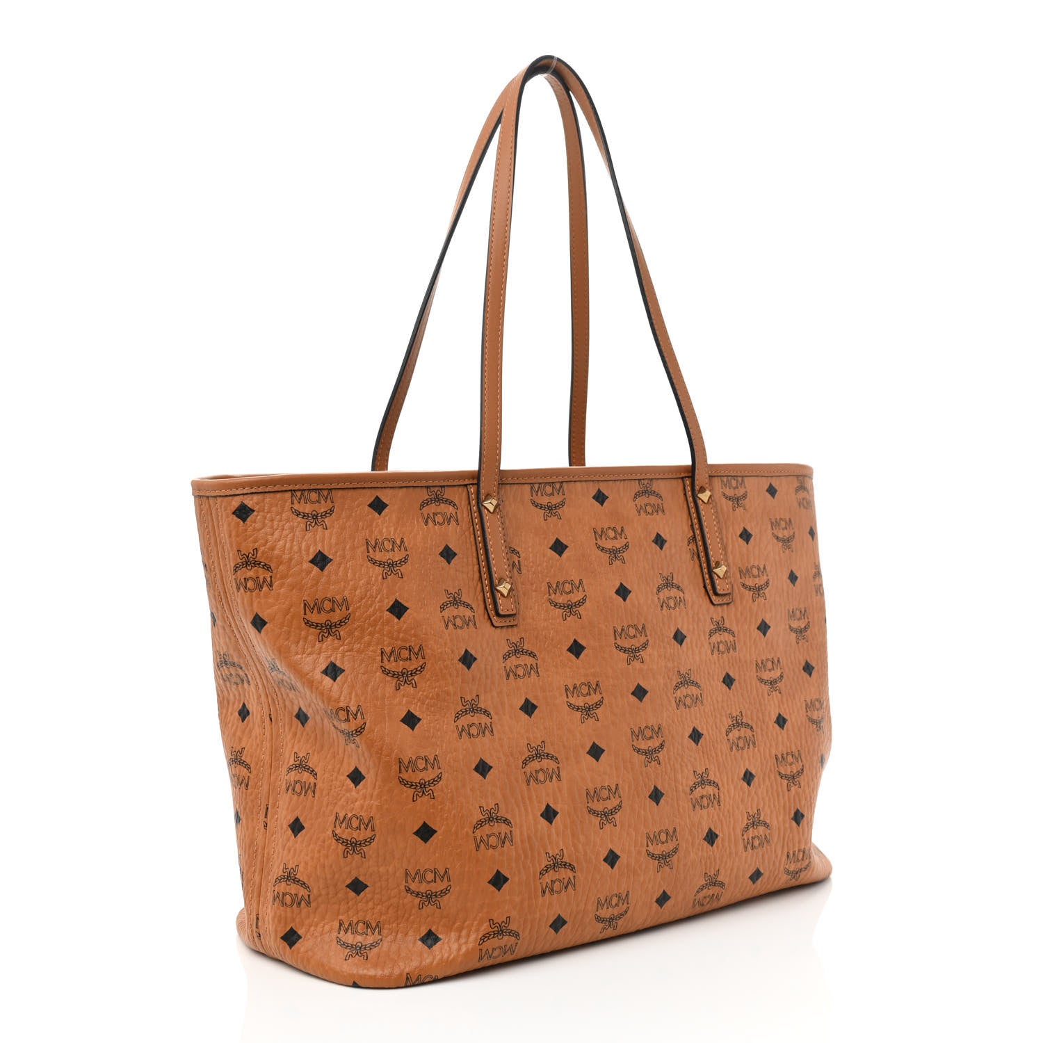 MCM Visetos Medium Anya Essential Victory Patch Shopper Tote Cognac 4 of 12