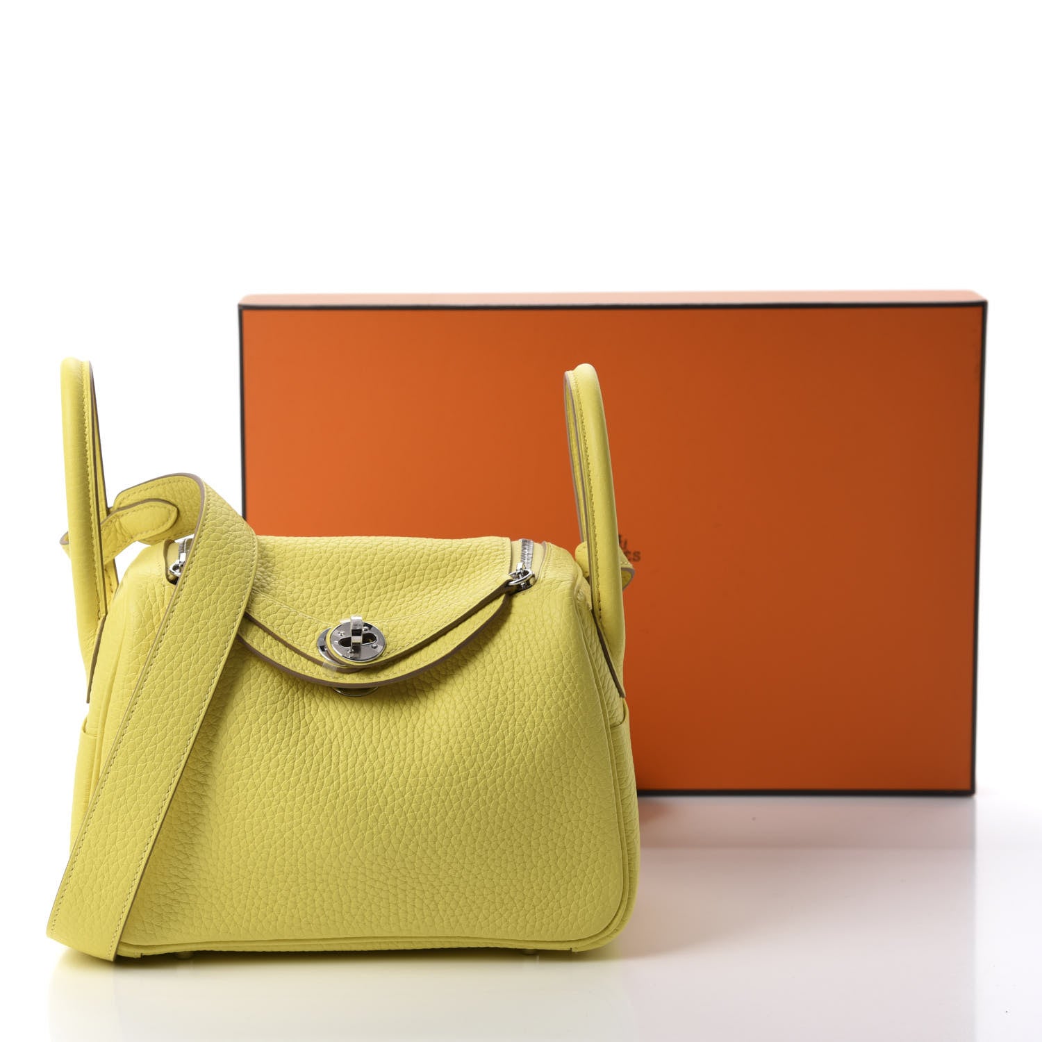 Hermes Taurillon Clemence Mini Lindy 20 Lime 10 of 10