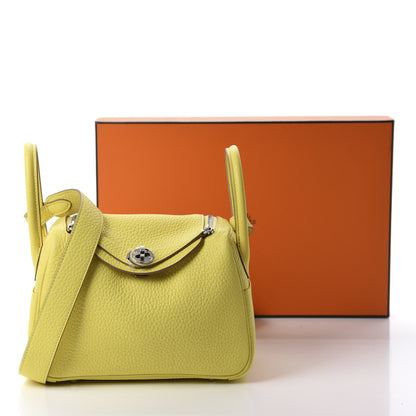 Hermes Taurillon Clemence Mini Lindy 20 Lime 10 of 10