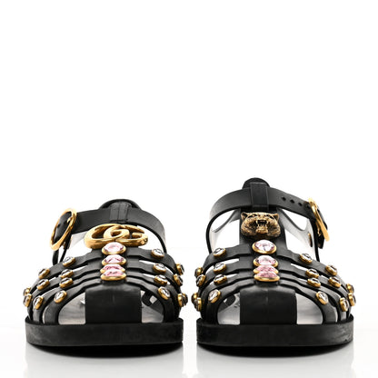 Gucci Rubber Crystal Womens Buckle Strap Sandals 37 Black 2 of 17