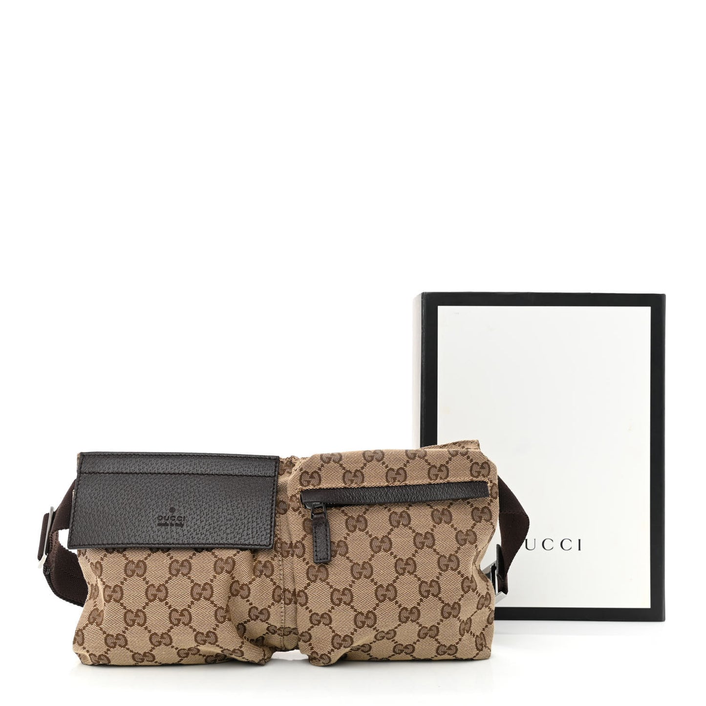 GG Monogram Double Pocket Belt Bag Dark Brown