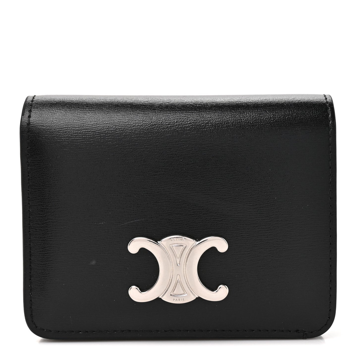 Shiny Calfskin Triomphe Compact Wallet Black