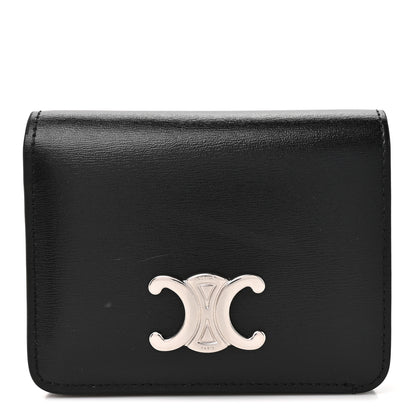 Celine Shiny Calfskin Triomphe Compact Wallet Black 1 of 10
