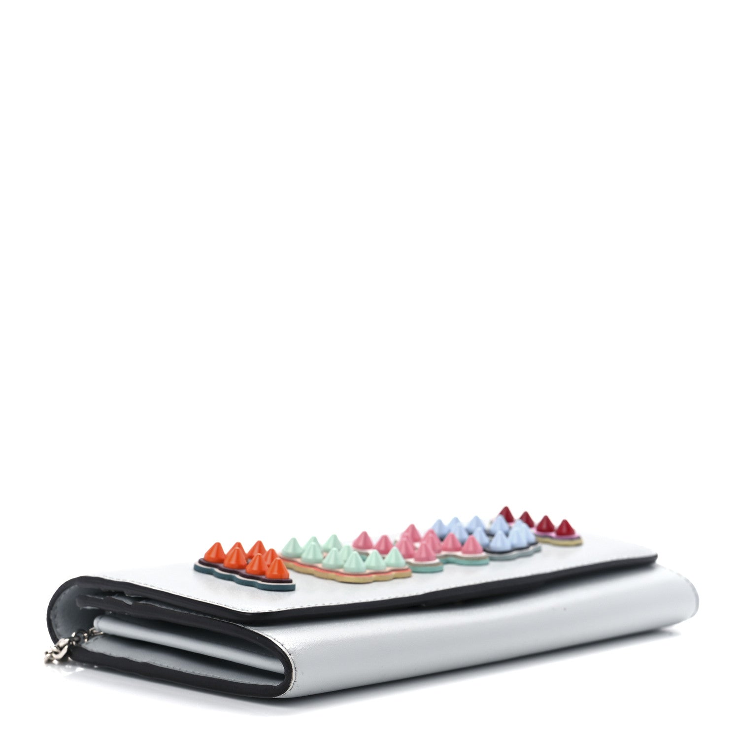 Fendi Vitello Liberty Fun Fair Studded Continental Wallet On Chain Grigio Perla Multicolor 4 of 12